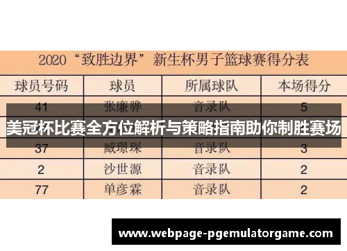 美冠杯比赛全方位解析与策略指南助你制胜赛场